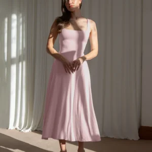 Minimal Fit and Flare Dusty Pink Midi Dress
