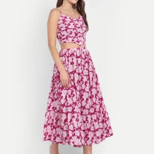 printed pink floral midi