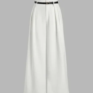 High Waist Pleated Trousers In White