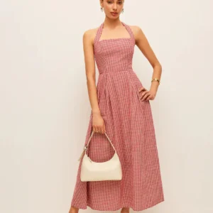 Pink Gingham Cotton Smocked Mini Casual Dress