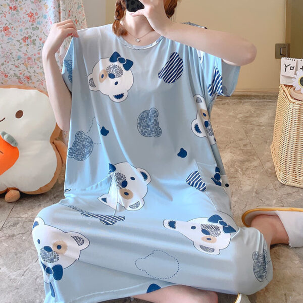 Plus-sized Knee-length Short-sleeved Lace Loose Sweet Nightdress - Image 5