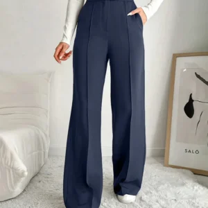 High Waist Wide Leg Formal Trousers in Navy Blue