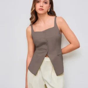 Sleeveless Button Down Corset Style Top in Cappuccino
