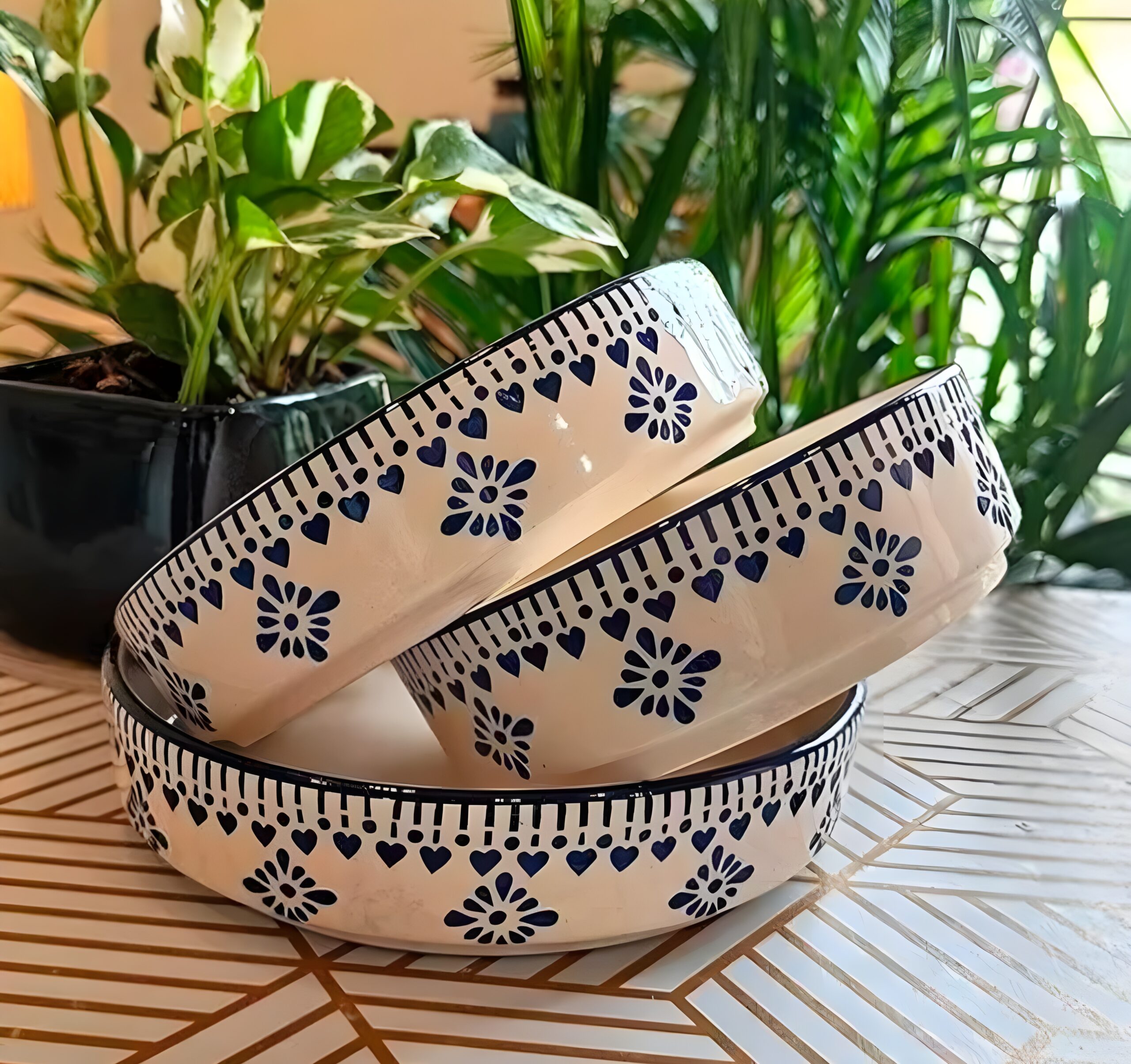 white-blue ceramic blow (set of 3)