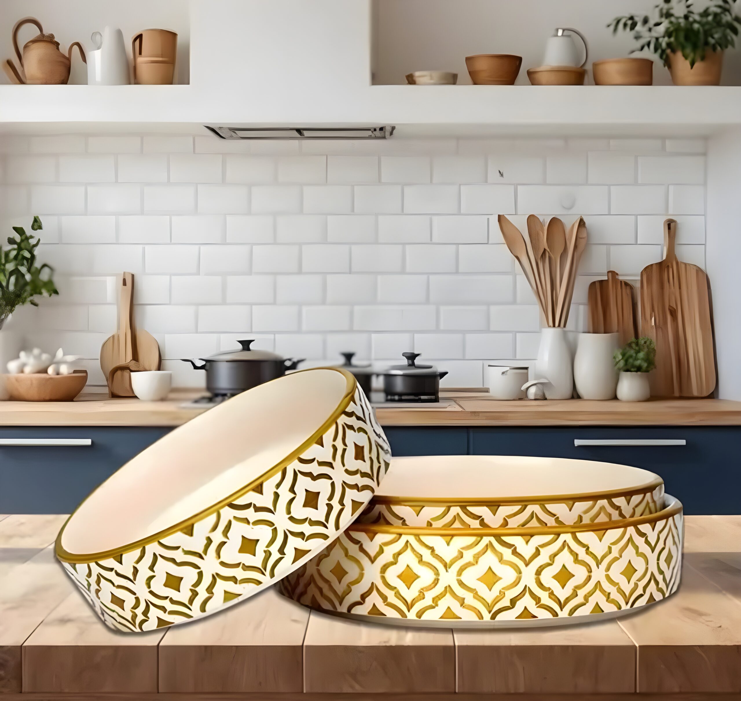 Pearl and gold ceramic bowls (set of 3)